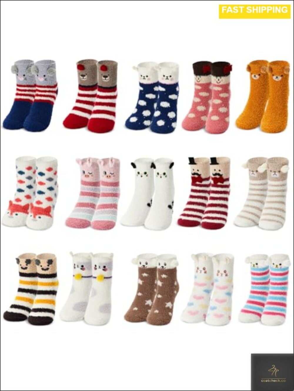 15 Pairs Women Fuzzy Socks Animal Fluffy Cozy Winter Slipper Socks
